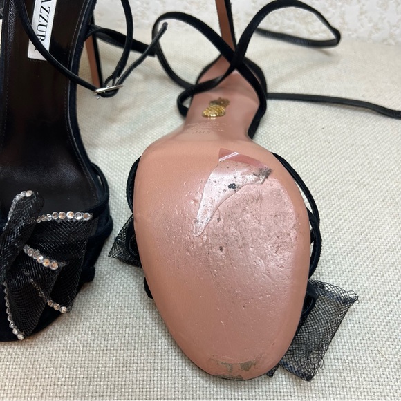 AQUAZZURA Reve Embellished Black Suede Evening High Heel Sandals Bow size 38.5 - Picture 16 of 16